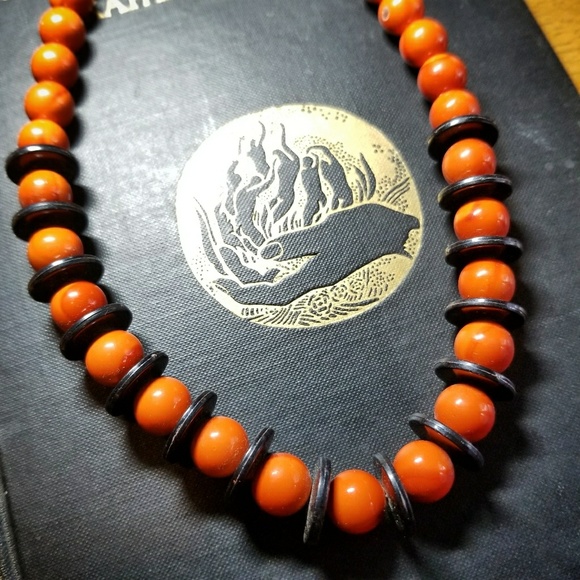 vintage halloween bead necklace orange and black